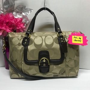 Coach Campbell Signature Khaki Tan Purse Satchel Handbag Shoulder Hand Bag